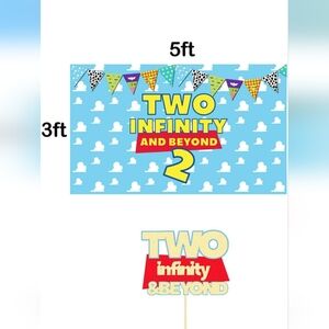 Two Infinity and Beyond Party Banner, Cake Topper, Wooden "Two" Set And Candle